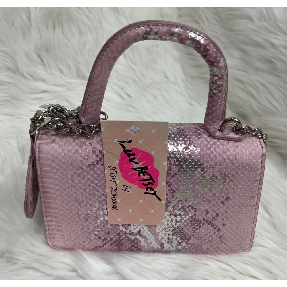 Luv Betsey by Betsey Johnson Pink Snakeskin Crossbody Handbag Heart Mirror NWT